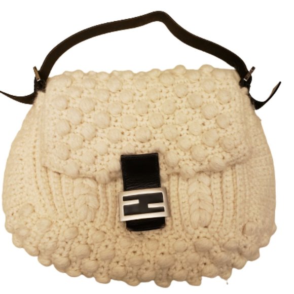 Fendi Handbags - FENDI Vintage FF Logo Mamma Baguette Handbag Wool Leather